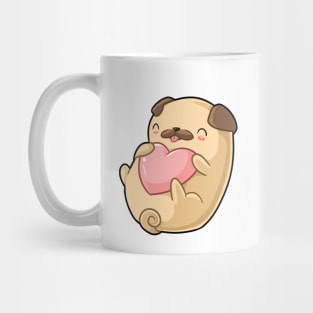 Kawaii pug dog holding heart Mug